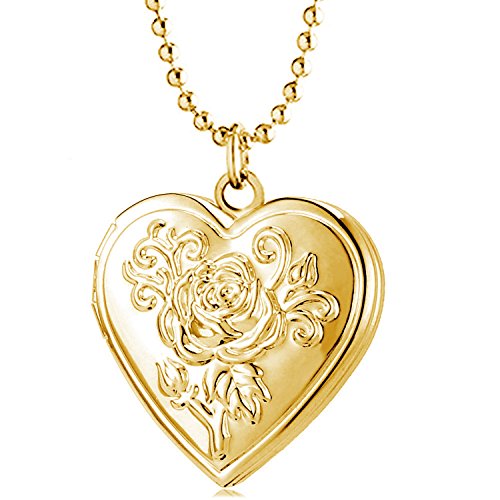 Love Heart Locket Necklace Pendant Flower Memories Photo Locket Charms Living Memory Locket Gold Plated (Gold flower locker)