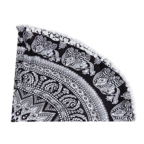 KMG Kimloog Round Pillow Cover, Decorative Mandala Pillow Sham, Indian Bohemian Ottoman Poufs, Outdoor Cushion Cover, Pom Pom (D) - Thumbnail 5