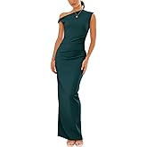 Nova In Sky Womens Summer One Shoulder Party Cocktail Bodycon Maxi Dress Sleeveless Ruched Slit Formal Wedding Guest Dresses