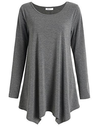 Esenchel Women's Long Sleeve Tunic Top for Leggings Flared Shirt 3X Deep Gray