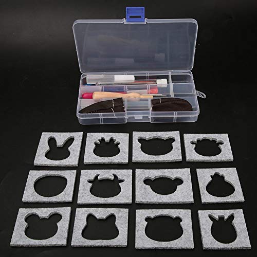 Bicaquu DIY Handcraft Wool Felting Tool Set Needle Felting Craft with 12 Mold Scissors Awl Tool Kits