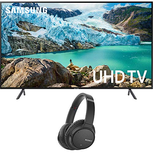Samsung 55 inch RU7100 LED Smart 4K UHD TV 2019 Model Bundle with Sony WH-CH700N Wireless Noise Canceling Bluetooth Headphones Black