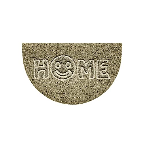 Nicoman Embossed Halfmoon Half Circle Door Mat Dirt-Trapper Jet-Washable Doormat 70x44cm (Beige, HOME SMILEY FACE Shape) - Use Indoor or Sheltered Outdoor