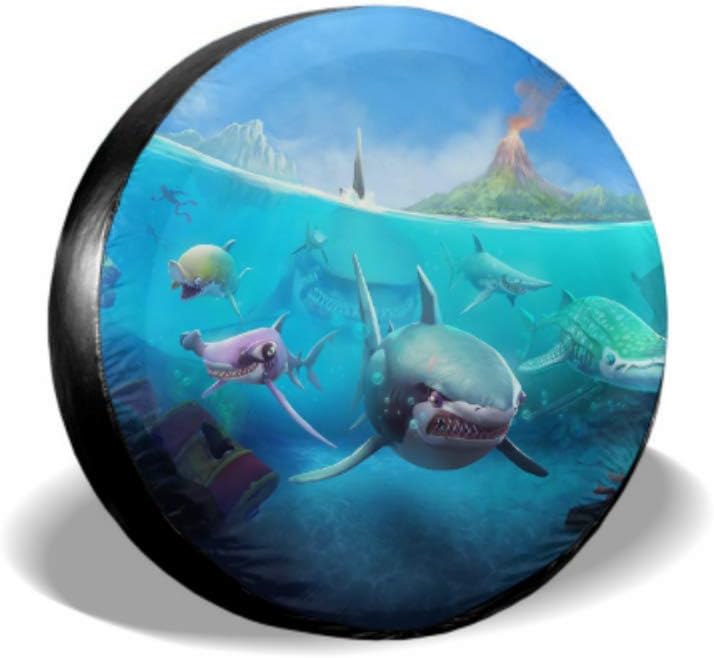 KUneh Hungry Shark World X iOS Android Shark Funny Tire Cover Tires Protector Tire Cover Waterproof Uv Sun 14" - 17" Fit for Jeep Trailer Rv SUV and Many Vehicle