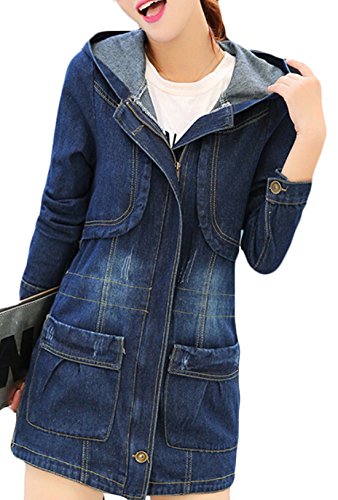 XQS Women's Winter Slim Cotton Hooded Denim Jacket Picture color S