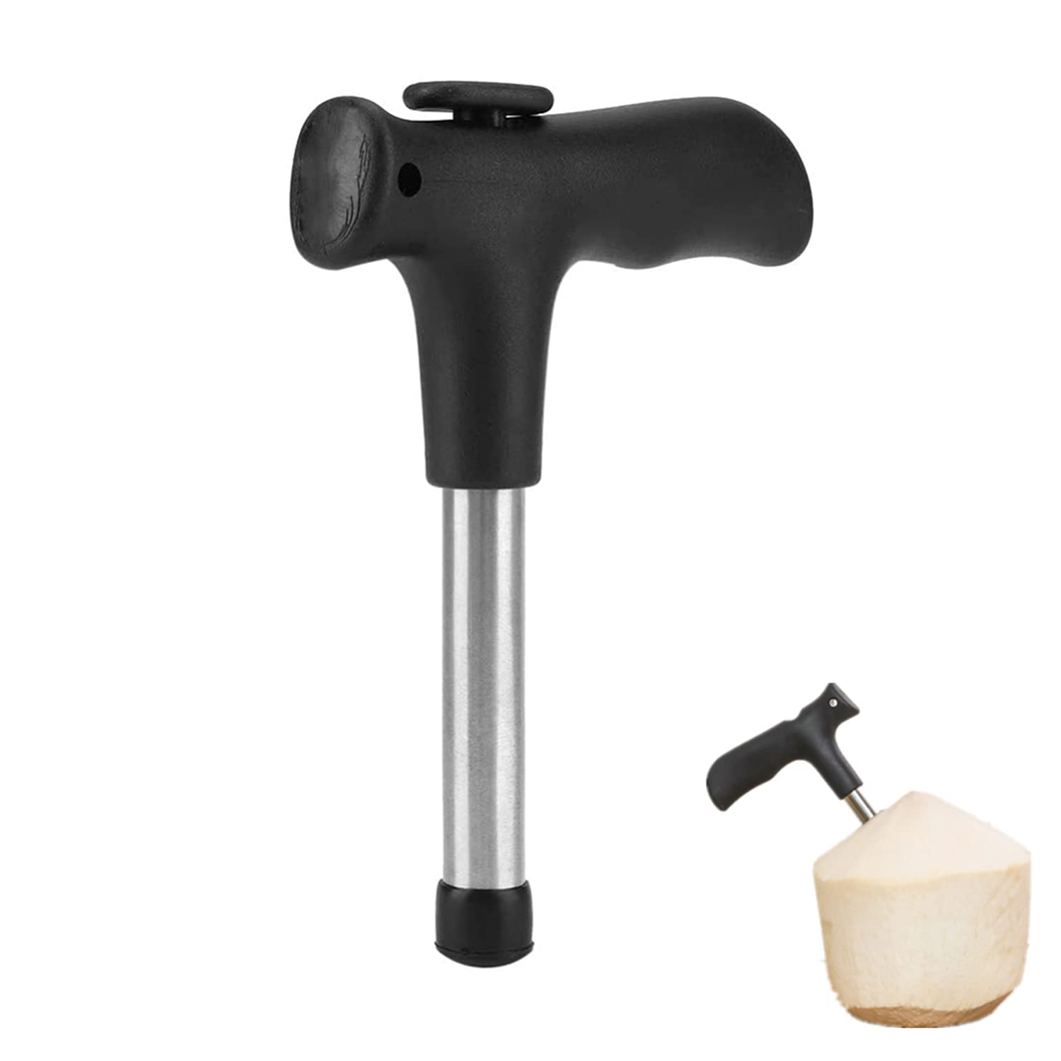 Coconut Opener Tool, Stainless Steel Anti-Rust Fruit Corer for Young Coconuts, Dates & Hawthorn, Ergonomic Plastic Handle, Easy Twist Drill Punch for Kitchen Dining