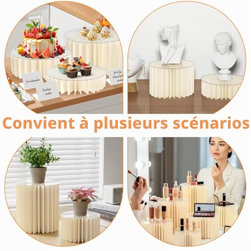 Set of 6 Folding Sideboard Cake Stand with 6 Round PVC Plates, Acrylic and Cardboard Cake Stand for Catering, Dessert, Jewellery, Figurines, Sweets, Food