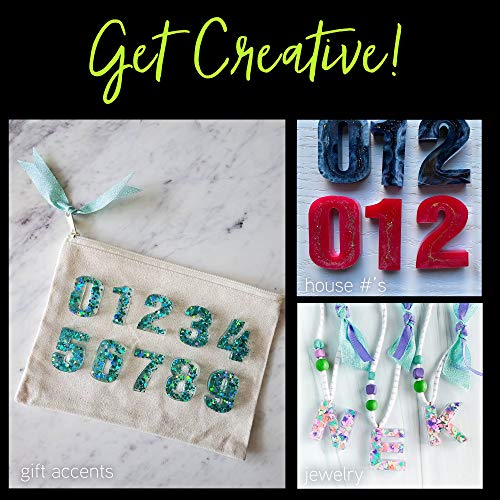 LotFancy Alphabet Molds for Resin Casting, 73pcs Keychain Epoxy Molds and Tools Set, Backwards Letter Number Silicone Mold, DIY Craft Pendant Making, with Glitter Sequins, Screw Eye Pins, Key Rings