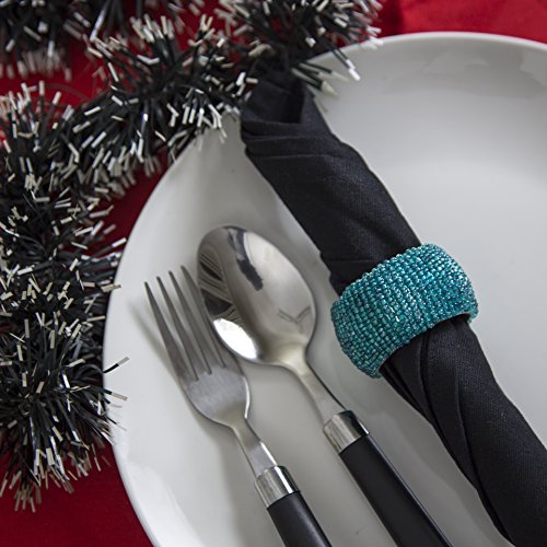 Shalinindia Beaded Napkin Rings - Set of 12 Rings -Turquoise Napkin Rings Set -Diameter-1.5 Inch