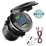 Quick Charge 3.0 Car Charger, CHGeek 12V/24V 36W Aluminum Waterproof Dual QC3.0 USB Fast Charger Socket Power Outlet with LED Digital Voltmeter for Marine, Boat, Motorcycle, Truck, Golf Cart and More