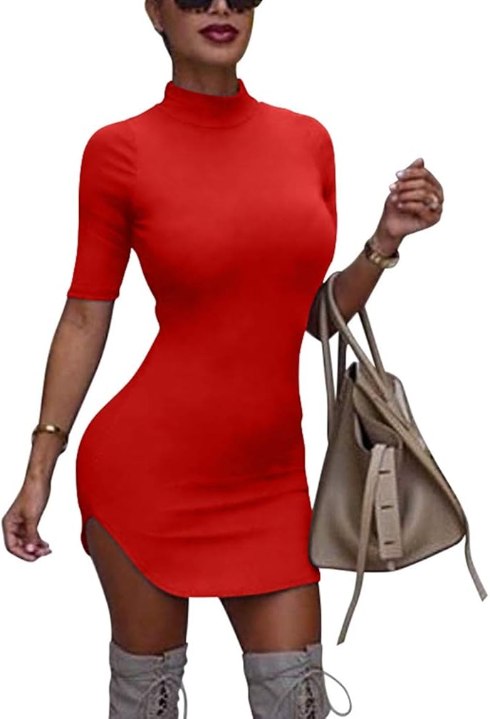 XXTAXN Women's Sexy Bodycon Short Sleeve Club Mini Dress with Back Zipper