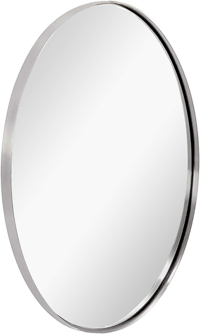 ANDY STAR Oval Mirrors for Bathroom, 24x36'' Brushed Silver Oval Wall Mirror in Stainless Steel Metal Frame 1'' Deep Set Design, Hangs Horizontal or Vertical: Kitchen & Dining