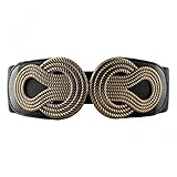 Retro Womens Wide Waist Elastic Belt Metal Interlock Buckle Stretchy Cinch