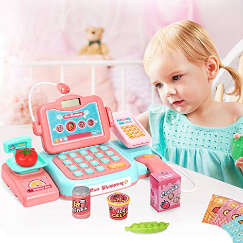 Chuntianli Durable Cash Register Toy-Pretend Play Educational Toy Cash Register with Scanner, Sound, Music, Microphone, Calculator, Play Money & Grocery Toy for Kids, Toddlers & Preschoolers