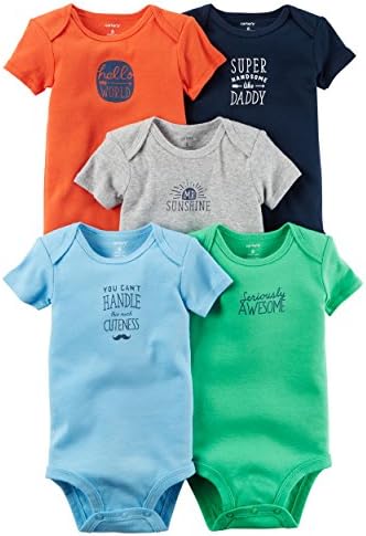 William Carter Baby Boys' 5 Pack Colored Bodysuits (Baby) Bright Sayings, 18 Months