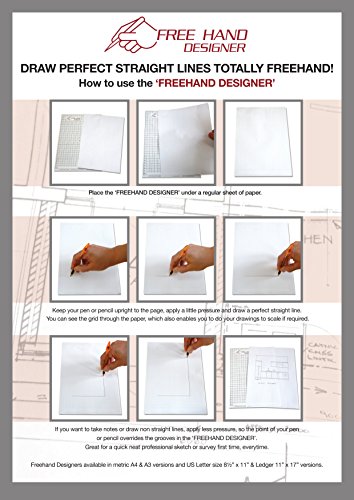 Ledger Size, 11" x 17" 'Freehand Designer' Sheet. Draw Perfect Straight Lines Templates. Grid Type Sheets for Scale Drawings - Thumbnail 2