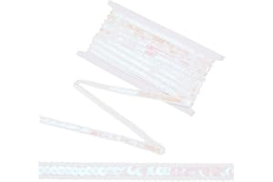 CABODYALS White Sequin Bead Fabric Ribbon Trim Flat Bling Metallic Glitter Polyester Sequins Beaded Gimp Braided Lace Strip Bulk for Sewing Making Crafts Gift Wrapping Invitations Home Decor Dresses