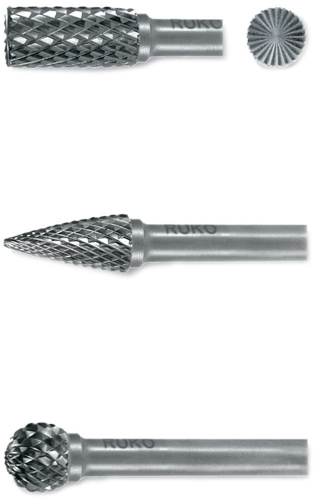 RUKO Tungsten Carbide Totary Burr Set in Mini-Box, Bright Finish, 3 Pieces, R116001