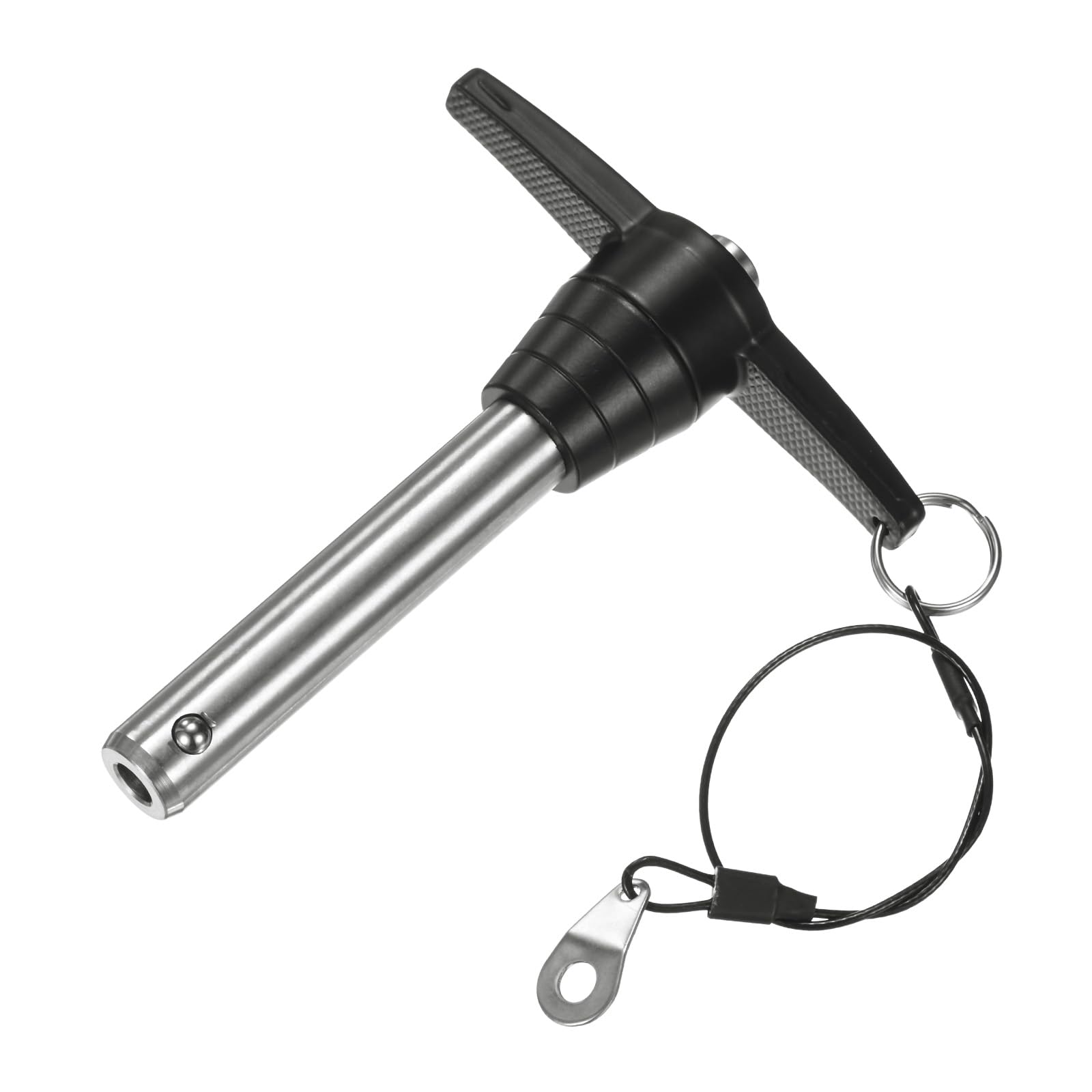 M METERXITY T Handle Lock Pin, 5/8"(16mm) Dia. 2-3/4"(70mm) Usage Length Push-Button Quick Release Locking Pins W Lanyard Cable for Speaker/Aviation/Gym/Machine [304 Stainless Steel]