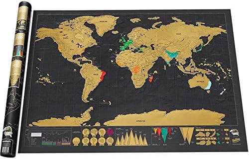 1 PCS Black Deluxe Scratch Map Travel Scratch Off World Map Best Gift for Education School 82.5x59.4cm- Pin World Map- Pin Travel Map- World Map Cork Board
