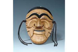 Antique Alive Hand Carved Traditional Korean Decorative Mask Tal Dance Play Wooden Wall Decor Plaque Art Mask Wood Hanging Asian Mask (Hahoe Man-Brown)