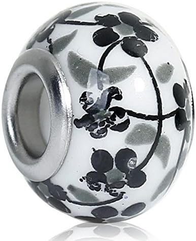 Cherityne Black Flowers Ceramic Fit Pandora Charm Stainless Steel Bead