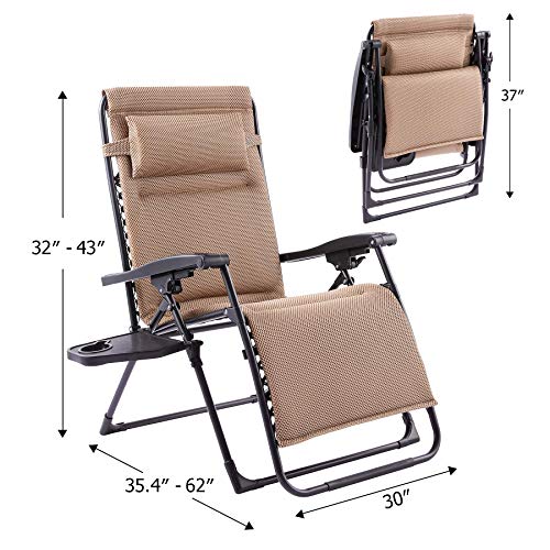 VONLUCE XL Zero Gravity Chairs w Cup Holders, Oversized Recliner Chairs