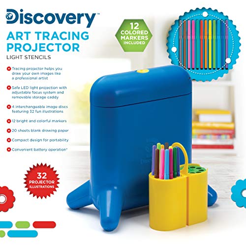 Discovery Kids Art Tracing Projector Kit for Kids, 32 Stencils and 12