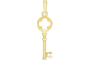 Keys by Jewelry America Solid 14K Yellow Gold Round Four Leaf Clover Love Key Charm Good Luck Pendant