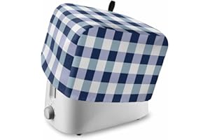 Gavrelixora Navy Blue Plaid Toaster Cover 2 Slice, Blue White Checkered Kitchen Appliance Covers with Pocket & Loop, Farmhouse Buffalo Polyester Bread Machine Covers Dust & Fingerprint Protection