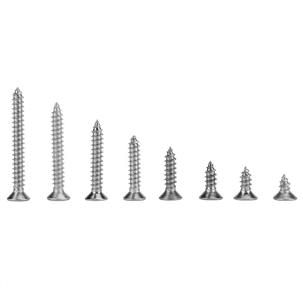 200pcs M4 Stainless Steel Screws Cross Drive Flat Head Self-Tapping Screws Kits Assortment Kits for Machine Woodworking Fastener