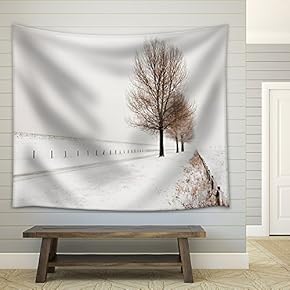 Row of Large and Bare Trees. It is Very Early in The Morning and It Freezes Very Much in The Netherlands - Fabric Wall Tapestry Home Decor - 51x60 inches