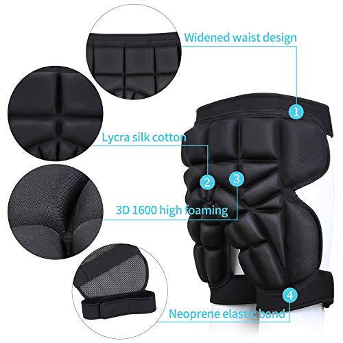 3D Protective Hip Pad Protective Gear Guard Drop Resistance Hip Butt Tailbone EVA Padded for Ski Roller Skating Skateboarding Snowboard Ice Skating Hockey Cycling Fits Kids Teens Adults (XS) Black