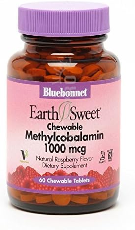 Bluebonnet Nutrition Earthsweet Chewable Methylcobalamin Vitamin B-12 1000 Mcg Raspberry Flavor, Raspberry Flavor 60Tab 1000 Mcg(Pack of 2) by Bluebonnet Nutrition