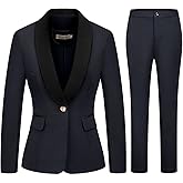 MODFUL Women's 2 Piece Business Suit Set One Button Solid Color Blazer Trouser Suit