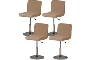 Gollense Bar Stool Covers Set of 4 Stretch Pub Counter Stool Chair Covers with Backs, Washable Square Swivel Barstool Seat Slipcover with Elastic Bottom for Low Short Back Dining Chair (Camel)