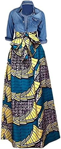 Shele Women's African Print Dashiki Long Maxi A Line High Waist Skirt Ball Gown(M-5XL)