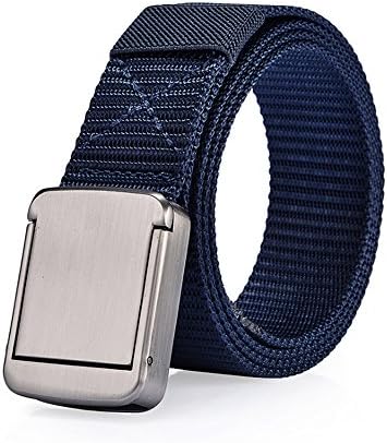 Men's Canvas Belt - Smooth Within Buckle &amp; Tip 47'' Long Suitable for Male and Teen , 3 Colors (Dark Blue)