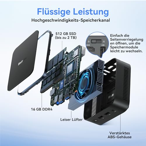 Blackview Mini PC MP50 with Keyboard and Mouse, AMD Ryzen 5, Radeon Vega 8 Graphics, 16GB RAM 512GB SSD Win 11 Pro, 4K Dual Display, Ultra Quiet Compact Desktop PC for Office Home