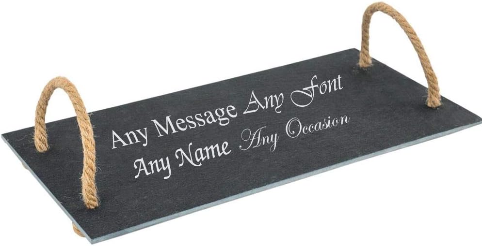 Personalised Engraved Slate Serving Tray with Vintage Rope Handles