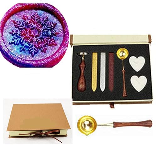 MNYR Vintage Christmas Snowflake Wax Seal Stamp Stick Gift Box Candle Gift Box Kit Set- Ideal for Decorating Gift Packing, Envelopes, Parcels, Cards, Letetrs, Wedding Invitations and Everything Else