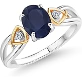 Gem Stone King 8X6MM Oval Gemstone Birthstone and Lab Grown Diamond 3-Stone Engagement Ring | 925 Sterling Silver and 10K Yellow Gold | Three Stone Wedding Anniversary Ring For Women