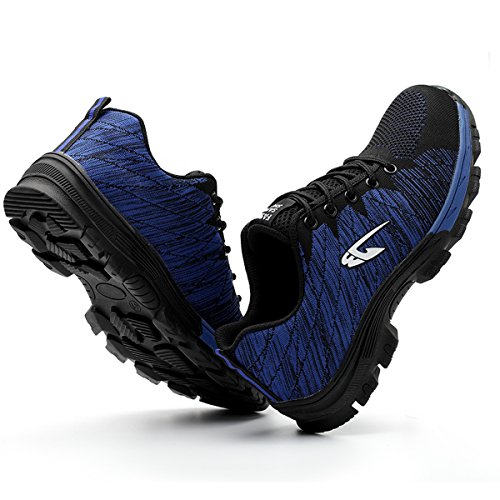 Safety Work Shoes for Men, Steel Toe Boots Womens, Lightweight Outdoor Causal Industrial Construction Sneakers，Blue-45 - Thumbnail 6