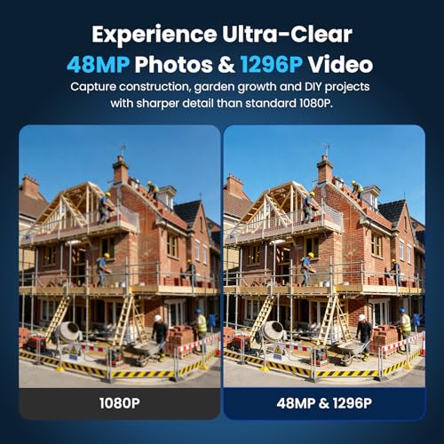 Time Lapse Camera 1296P 48MP Site Camera, 6X Digital Zoom, 180 Day Recording, Timelapse Camera with LED Light, Time-Lapse Camera for Construction Sites, Planting (64GB)