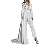 JIANRUIY Boho Wedding Jumpsuits Two Piece Long Sleeve Satin Bridal Suits Bridal Gowns with Lace Appliques 2024 JR104