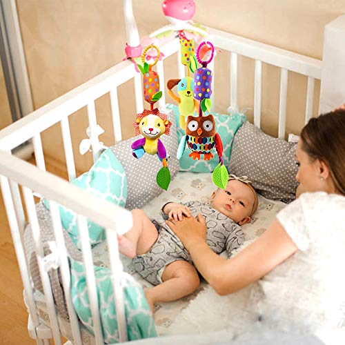 bloobloomax - sonajero colgante suave para bebé, arrugado, chirriante, para asiento de coche, con anillo de clip en forma de c de animales de peluche para bebés, niños y niñas de 3 6 9 a 12 meses 