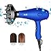 Negative Ionic Hair Dryer 1875W Ceramic Hair Blow Dryer DC Motor 2 Speed and 3 Heat Settings with Concentrator, Blue