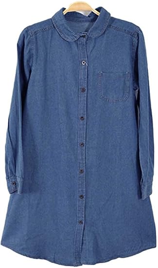 丸襟ダンガリーシャツワンピース F ネイビー ワンピース チュニック 通販 Amazon