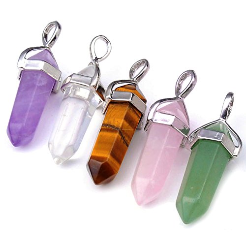 Top Plaza 5pcs Natural Amethyst+ Rose Quartz+Tiger Eye+ Green Aventurine + Rock Crystal Healing Pendants for Jewelry Making Top Plaza 5pcs Natural Amethyst+ Rose Quartz+Tiger Eye+ Green Aventurine + Rock Crystal Healing Pendants for Jewelry Making