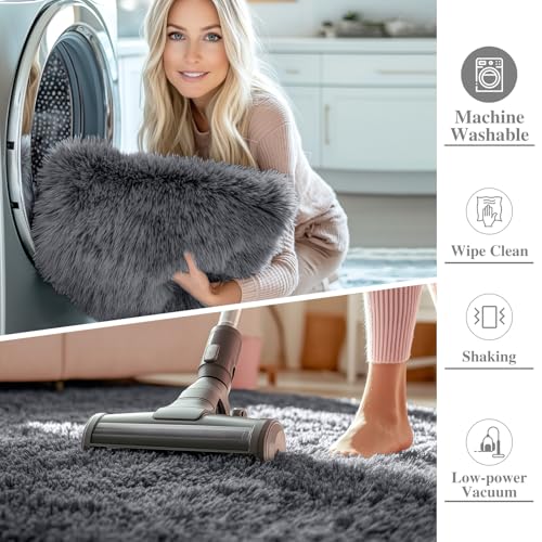 Homaxy Fluffy Shaggy Rugs Living Room, Large Anti Slip Carpet, Machine Washable Soft Thick Pile Bedside Rug for Kids Bedroom, Nursery - Dark Grey, 120 x 160 cm